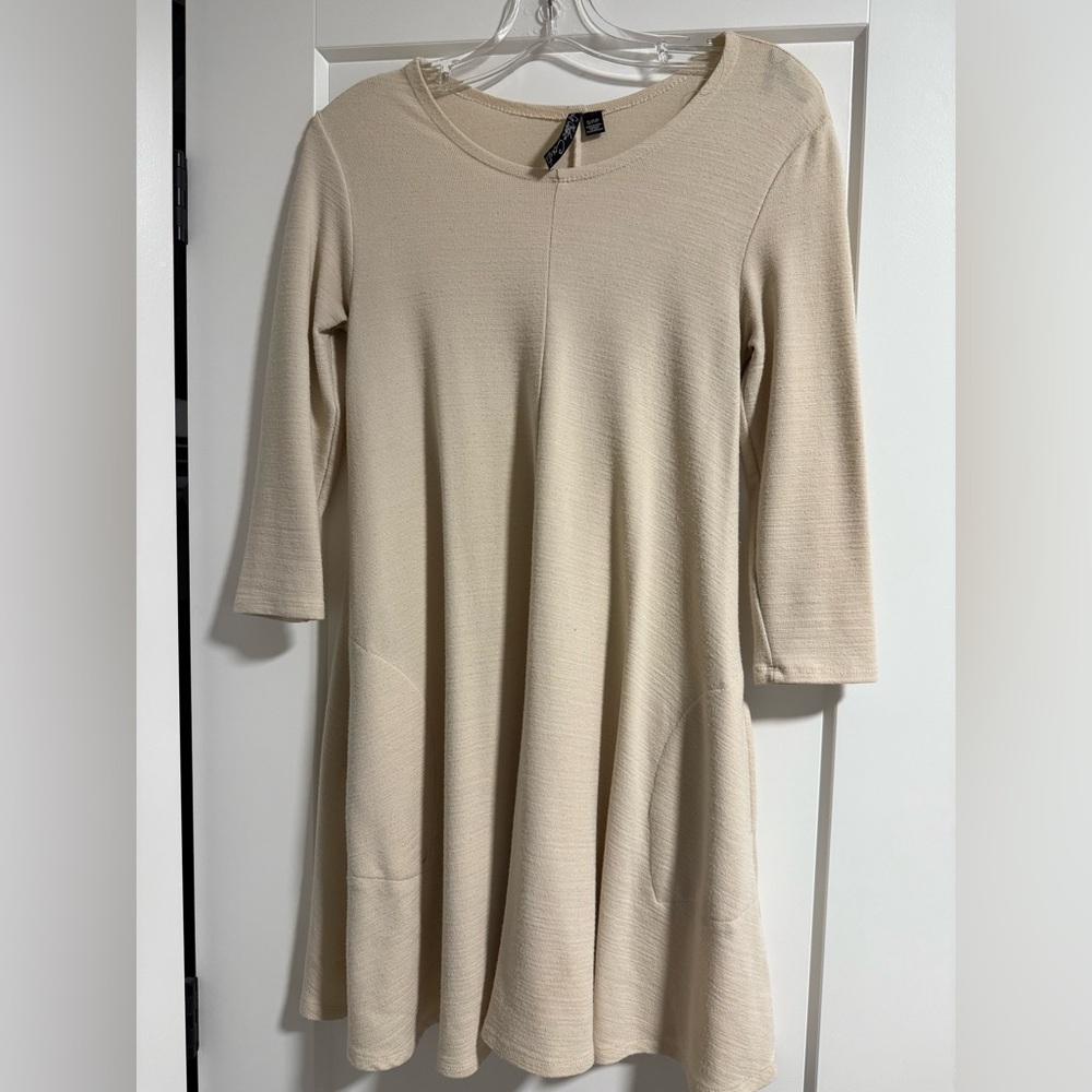 Women's Cream Long-Sleeve A-Line Dress